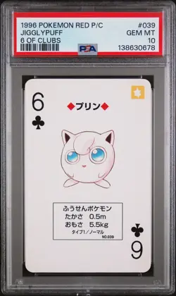 1996 POKEMON RED VERSION PLAYING CARDS 6 OF CLUBS #039 JIGGLYPUFF PSA 10 - Image 1