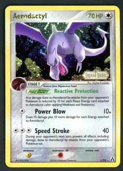 Pokemon Card Aerodactyl 1/92 Reverse Holo Foil Legend Maker MP - Image 1