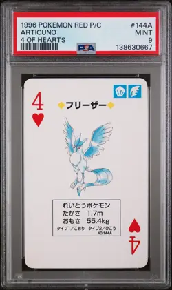 1996 POKEMON RED VERSION PLAYING CARDS 4 OF HEARTS #144A ARTICUNO PSA 9 - Image 1