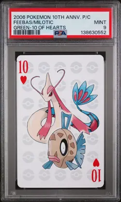 2006 POKEMON CENTER 10TH ANNIV PLAYING CARDS GREEN DECK FEEBAS/MILOTIC PSA 9 - Image 1