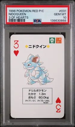 1996 POKEMON RED VERSION PLAYING CARDS 3 OF HEARTS #031 NIDOQUEEN PSA 10 - Image 1
