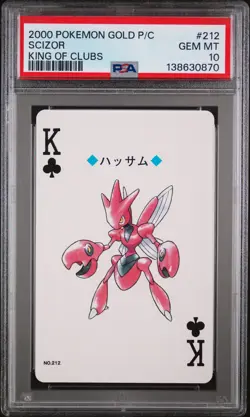 2000 POKEMON GOLD VERSION PLAYING CARDS KING OF CLUBS #212 SCIZOR PSA 10 - Image 1