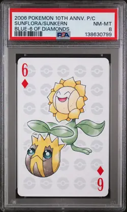 POKEMON CENTER 10TH ANNIVERSARY PLAYING CARDS BLUE DECK SUNFLORA/SUNKERN PSA 8 - Image 1