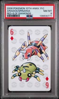 POKEMON CENTER 10TH ANNIVERSARY PLAYING CARDS RED DECK ARIADOS/SPINARAK PSA 8 - Image 1
