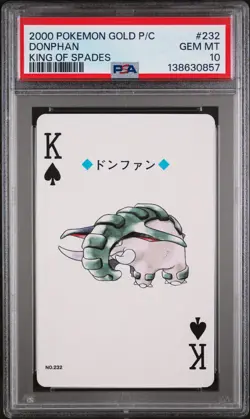 2000 POKEMON GOLD VERSION PLAYING CARDS KING OF SPADES #232 DONPHAN PSA 10 - Image 1