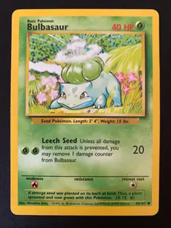 BULBASAUR - 044/102 - BASE SET - POKEMON CARD - LP - Image 1