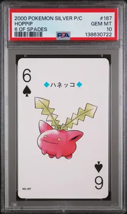 2000 POKEMON SILVER VERSION PLAYING CARDS 6 OF SPADES #187 HOPPIP PSA 10 - Image 1