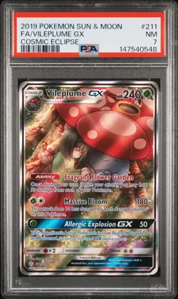 2019 POKEMON SUN & MOON COSMIC ECLIPSE #211 FULL ART/VILEPLUME GX PSA 7 - Image 1