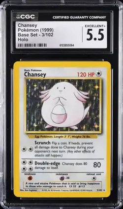 1999 POKEMON BASE SET HOLO #3/102 CHANSEY CGC 5.5 - Image 1
