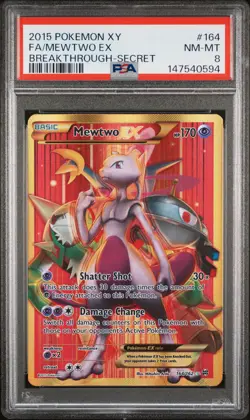 2015 POKEMON XY BREAKTHROUGH SECRET #164 FULL ART/MEWTWO EX PSA 8 - Image 1