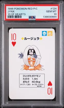 1996 POKEMON RED VERSION PLAYING CARDS 10 OF HEARTS #124 JYNX PSA 10 - Image 1