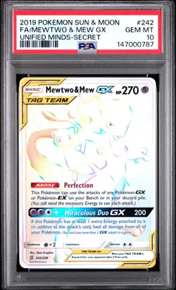 2019 POKEMON SUN & MOON UNIFIED MINDS SECRET FULL ART/MEWTWO & MEW GX PSA 10 - Image 1