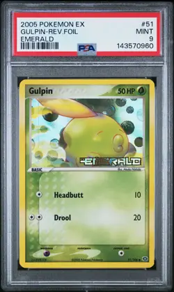 2005 POKEMON EX EMERALD #51 GULPIN-REVERSE FOIL PSA 9 - Image 1