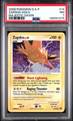 2008 POKEMON DIAMOND & PEARL MAJESTIC DAWN #14 ZAPDOS-HOLO PSA 7 - Image 1