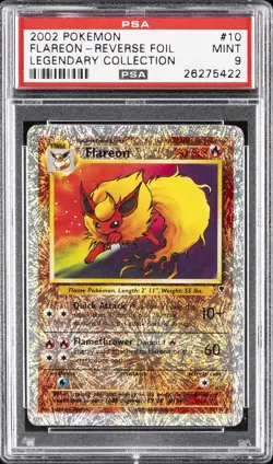 2002 POKEMON LEGENDARY COLLECTION #10 FLAREON-REVERSE FOIL PSA 9 - Image 1