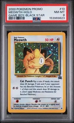 2000 POKEMON PROMO BLACK STAR GAME BOY #10 MEOWTH-HOLO PSA 8 - Image 1