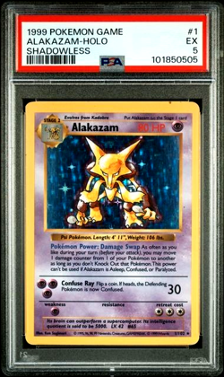 1999 Pokemon Base Set Shadowless Alakazam Holo #1 PSA 5 EX Vintage - Image 1