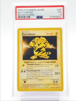 ELECTABUZZ 1999 POKEMON GAME SHADOWLESS RARE 20/102 PSA 3 Q3873 - Image 1