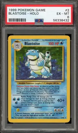Pokemon Blastoise Base Set Unlimited Holo Rare #2 PSA 6 - Image 1
