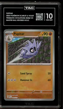 Pokemon Pupitar Prismatic Evolutions Master Ball Reverse Holo #048 TAG 10 - Image 1