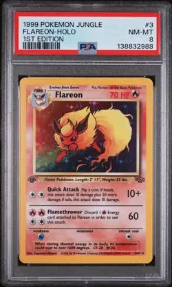 1999 POKEMON JUNGLE 1ST EDITION #3 FLAREON-HOLO PSA 8 - Image 1