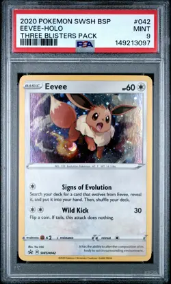 2020 POKEMON SWSH BLACK STAR PROMO THREE BLISTERS PACK #042 EEVEE-HOLO PSA 9 - Image 1