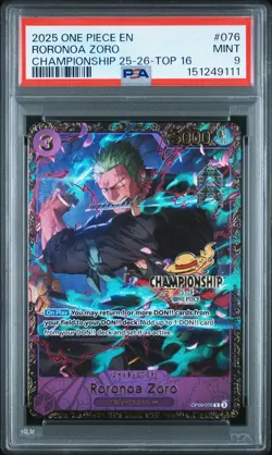 2025 ONE PIECE PROMOS CHAMPIONSHIP 25-26-TOP 16 #076 RORONOA ZORO PSA 9 - Image 1