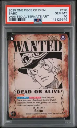 2025 ONE PIECE OP13-CARRYING ON HIS WILL WANTED ALTERNATE ART #120 SABO PSA 10 - Image 1