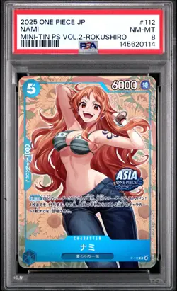 2025 ONE PIECE JAPANESE MINI-TIN PACK SET VOL.2 KOUSHI ROKUSHIRO #112 NAMI PSA 8 - Image 1