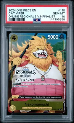 2024 ONE PIECE ONLINE REGIONALS PACK 2024 VOL.3 FINALIST #110 CAT VIPER PSA 10 - Image 1