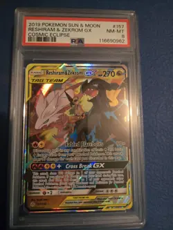 2019 Pokemon Sun & Moon Cosmic Eclipse Reshiram & Zekrom GX Card NM-MT - Image 1