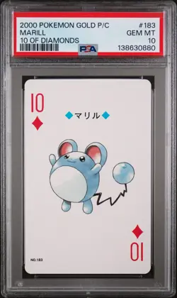 2000 POKEMON GOLD VERSION PLAYING CARDS 10 OF DIAMONDS #183 MARILL PSA 10 - Image 1