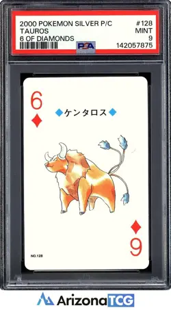 Pokemon 2000 Tauros 128 6 Of Diamonds Pokemon Silver Playing Card Japanese PSA 9 - Image 1