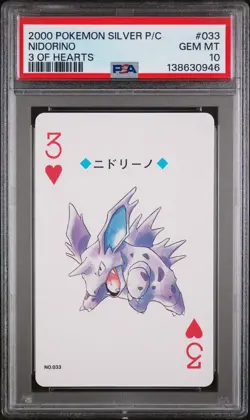 2000 POKEMON SILVER VERSION PLAYING CARDS 3 OF HEARTS #033 NIDORINO PSA 10 - Image 1