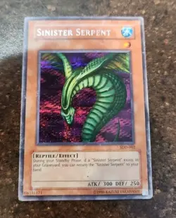 Yugioh Sinister Serpent SDD-002 Secret Rare Card - MP To HP Condition - Image 1