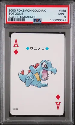 2000 POKEMON GOLD VERSION PLAYING CARDS ACE OF DIAMONDS #158 TOTODILE PSA 9 - Image 1