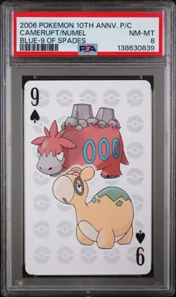 POKEMON CENTER 10TH ANNIVERSARY PLAYING CARDS BLUE DECK CAMERUPT/NUMEL PSA 8 - Image 1