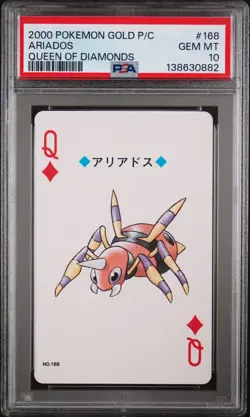 2000 POKEMON GOLD VERSION PLAYING CARDS QUEEN OF DIAMONDS #168 ARIADOS PSA 10 - Image 1