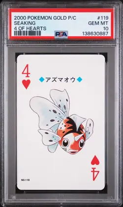 2000 POKEMON GOLD VERSION PLAYING CARDS 4 OF HEARTS #119 SEAKING PSA 10 - Image 1