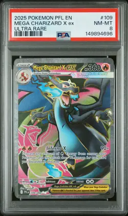 2025 POKEMON PFL EN-PHANTASMAL FLAMES ULTRA RARE #109 MEGA CHARIZARD X EX PSA 8 - Image 1