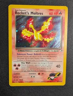Rocket's Moltres 12/132 Gym Heroes Holo Rare Team Rocket Pokemon LP - Image 1