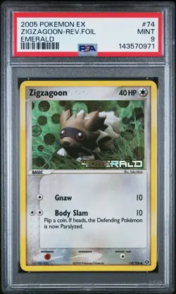2005 POKEMON EX EMERALD #74 ZIGZAGOON-REVERSE FOIL PSA 9 - Image 1
