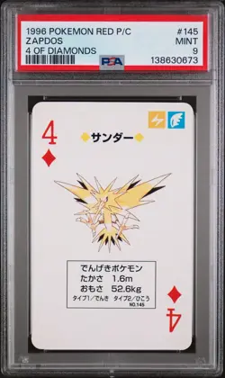 1996 POKEMON RED VERSION PLAYING CARDS 4 OF DIAMONDS #145 ZAPDOS PSA 9 - Image 1