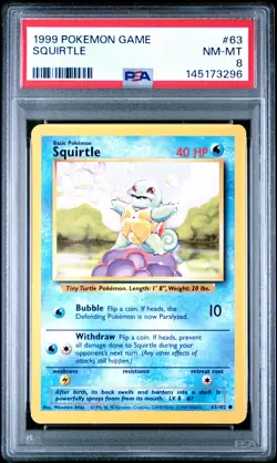 1999 POKEMON BASE SET UNLIMITED #63 SQUIRTLE PSA 8 - Image 1