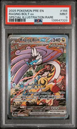 2025 POKEMON PRE EN-SPECIAL ILLUSTRATION RARE #166 RAGING BOLT EX PSA 9 - Image 1