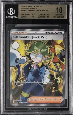2024 POKEMON SCARLET & VIOLET SURGING SPARKS UR #229 CLEMONT'S QUICK WIT BGS 10 - Image 1