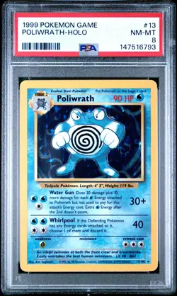 1999 POKEMON BASE SET UNLIMITED #13 POLIWRATH-HOLO PSA 8 - Image 1