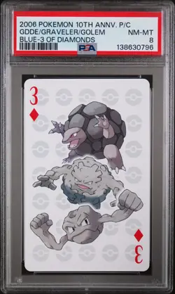 2006 POKEMON CENTER 10TH ANNIVERSARY 3 OF DIAMONDS GEODUDE/GOLEM/GRAVELER PSA 8 - Image 1