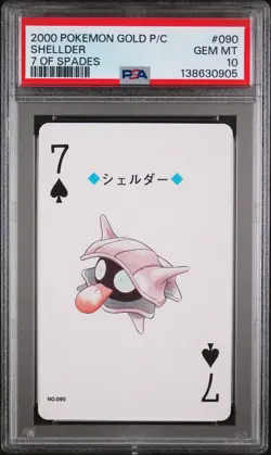 2000 POKEMON GOLD VERSION PLAYING CARDS 7 OF SPADES #090 SHELLDER PSA 10 - Image 1