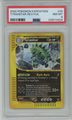 2002 Pokemon Tyranitar Expedition 29/165 Reverse Foil Holo PSA 8 - Image 1
